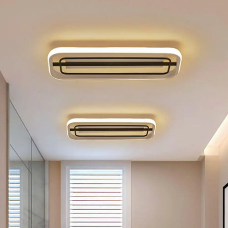 Flush Mounted Led Ceiling Light In Modern Metallic Black & White/Black Gold 16’/23.5’ Length