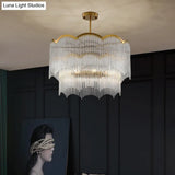 Fluted Clear Glass Rods Pendant Light: Postmodern Wavy Bedroom Chandelier