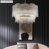 Fluted Clear Glass Rods Pendant Light: Postmodern Wavy Bedroom Chandelier