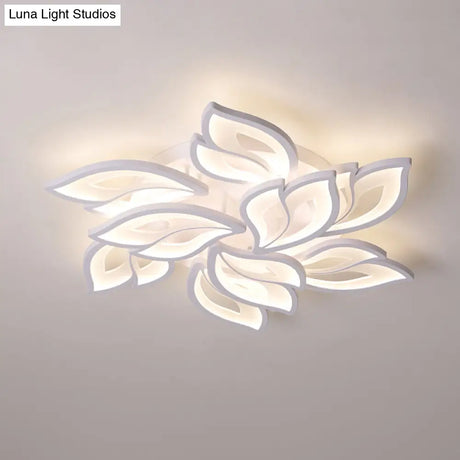 Foliage Semi-Mount Bedroom Light With 9/12/15 Acrylic Lights In Warm/White - Modern Ceiling Lamp