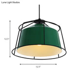 Forest Green Barn Shaped Pendant Light: Traditional Metal Cage Single Lamp For Kitchen