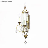 French Country Candle Sconce Lamp 3-Light Metallic Wall In Gold With Crystal Decoration