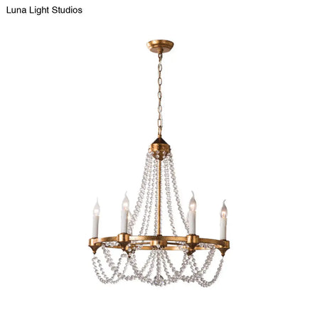 French Country Crystal Chandelier With 6 Lights In Antique Brass Finish