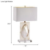 French Country Fabric Rectangle Living Room Table Lamp - White Nightstand Light With Shell
