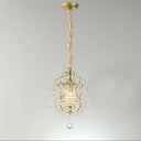 French Country Metal Scroll Bedside Pendant Light With Crystal Bead Gold