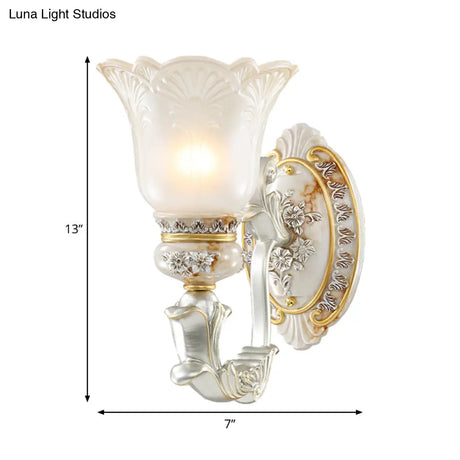 French Country Wall Sconce Light With Carved Flower Detail - Bloom Hallway Lamp