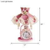 Frill Nightstand Lighting Kids Night Light With Purple-Pink Fabric Lace Trim And Clock
