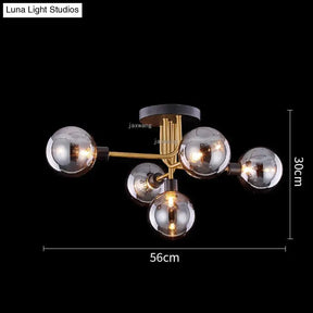 Fritz - 5 Head Nordic Smokey Grey Led Glass Ceiling Lamps Indoor Light Lamp