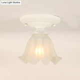 Frost Glass Ruffle Semi Flush Ceiling Light - Single - Bulb Pastoral Bedroom Fixture