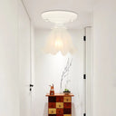 Frost Glass Ruffle Semi Flush Ceiling Light - Single - Bulb Pastoral Bedroom Fixture White
