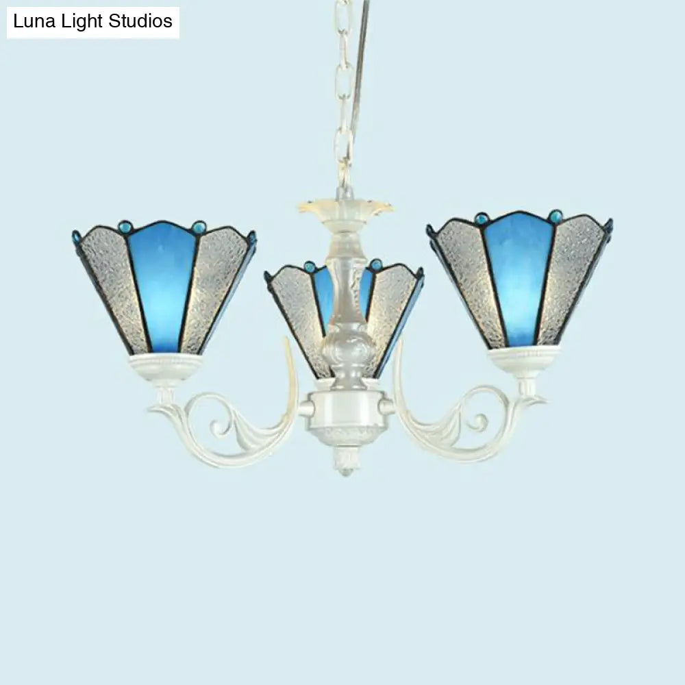 Frosted Blue Conical Glass Chandelier Lamp - Baroque Design With 3/9/11 Lights Elegant Cream