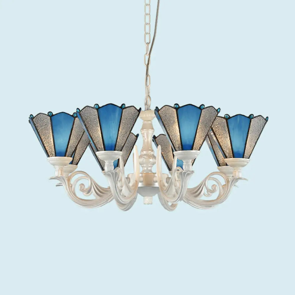 Frosted Blue Conical Glass Chandelier Lamp - Baroque Design With 3/9/11 Lights Elegant Cream