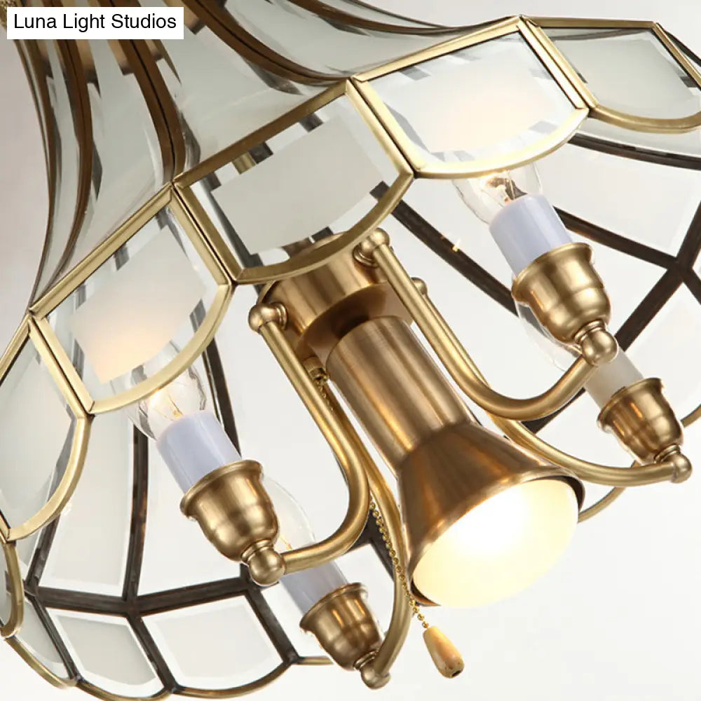 Frosted Glass Bell Chandelier - Traditional 5-Light Brass Finish Suspension Lamp