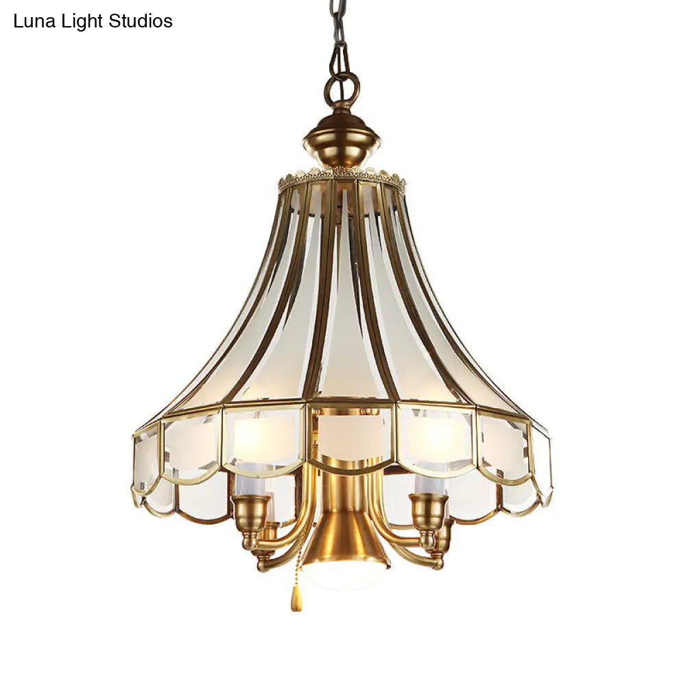 Frosted Glass Bell Chandelier - Traditional 5-Light Brass Finish Suspension Lamp