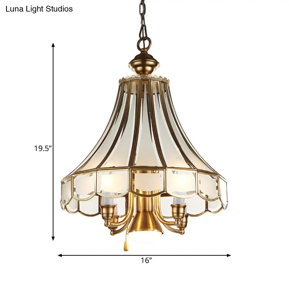 Frosted Glass Bell Chandelier - Traditional 5-Light Brass Finish Suspension Lamp
