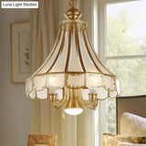 Frosted Glass Bell Chandelier - Traditional 5-Light Brass Finish Suspension Lamp