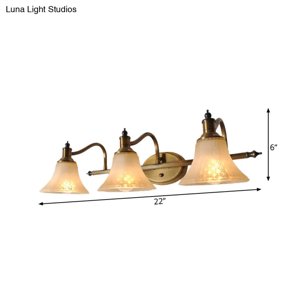 Frosted Glass Bell Vanity Light With Metal Swooping Arm - Antique Gold 2/3 Bulbs Bathroom Sconce