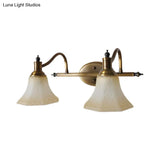 Frosted Glass Bell Vanity Light With Metal Swooping Arm - Antique Gold 2/3 Bulbs Bathroom Sconce