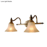 Frosted Glass Bell Vanity Light With Metal Swooping Arm - Antique Gold 2/3 Bulbs Bathroom Sconce