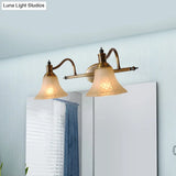 Frosted Glass Bell Vanity Light With Metal Swooping Arm - Antique Gold 2/3 Bulbs Bathroom Sconce