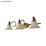 Frosted Glass Bell Vanity Light With Metal Swooping Arm - Antique Gold 2/3 Bulbs Bathroom Sconce