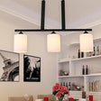 Frosted Glass Black Island Pendant Light Kit For Dining Room With 3 Lights - Traditional Style