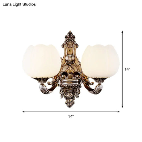 Frosted Glass Bloom Wall Light Vintage Sconce For Living Room With Curved Arm In Coffee
