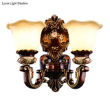 Frosted Glass Bloom Wall Sconce Light Fixture For Bedroom - Brown 1/2 Heads Countryside Lighting