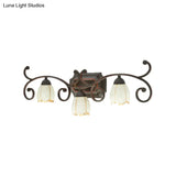Frosted Glass Blossom Vanity Lamp: Antiqued 2/3 Heads Bathroom Twig Design Wall Lighting (Red Brown)