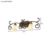Frosted Glass Blossom Vanity Lamp: Antiqued 2/3 Heads Bathroom Twig Design Wall Lighting (Red Brown)