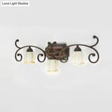 Frosted Glass Blossom Vanity Lamp: Antiqued 2/3 Heads Bathroom Twig Design Wall Lighting (Red Brown)