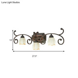 Frosted Glass Blossom Vanity Lamp: Antiqued 2/3 Heads Bathroom Twig Design Wall Lighting (Red Brown)