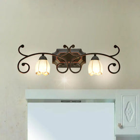Frosted Glass Blossom Vanity Lamp: Antiqued 2/3 Heads Bathroom Twig Design Wall Lighting (Red Brown)