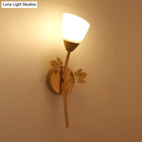Frosted Glass Bowl Sconce - Contemporary 1/2-Light Hall Wall Mount Fixture With Leaf-Shaped Decor