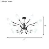 Frosted Glass Branch Chandelier - Multi Light Wrought Iron Ceiling Lamp Black