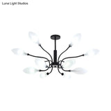 Frosted Glass Branch Chandelier - Multi Light Wrought Iron Ceiling Lamp Black
