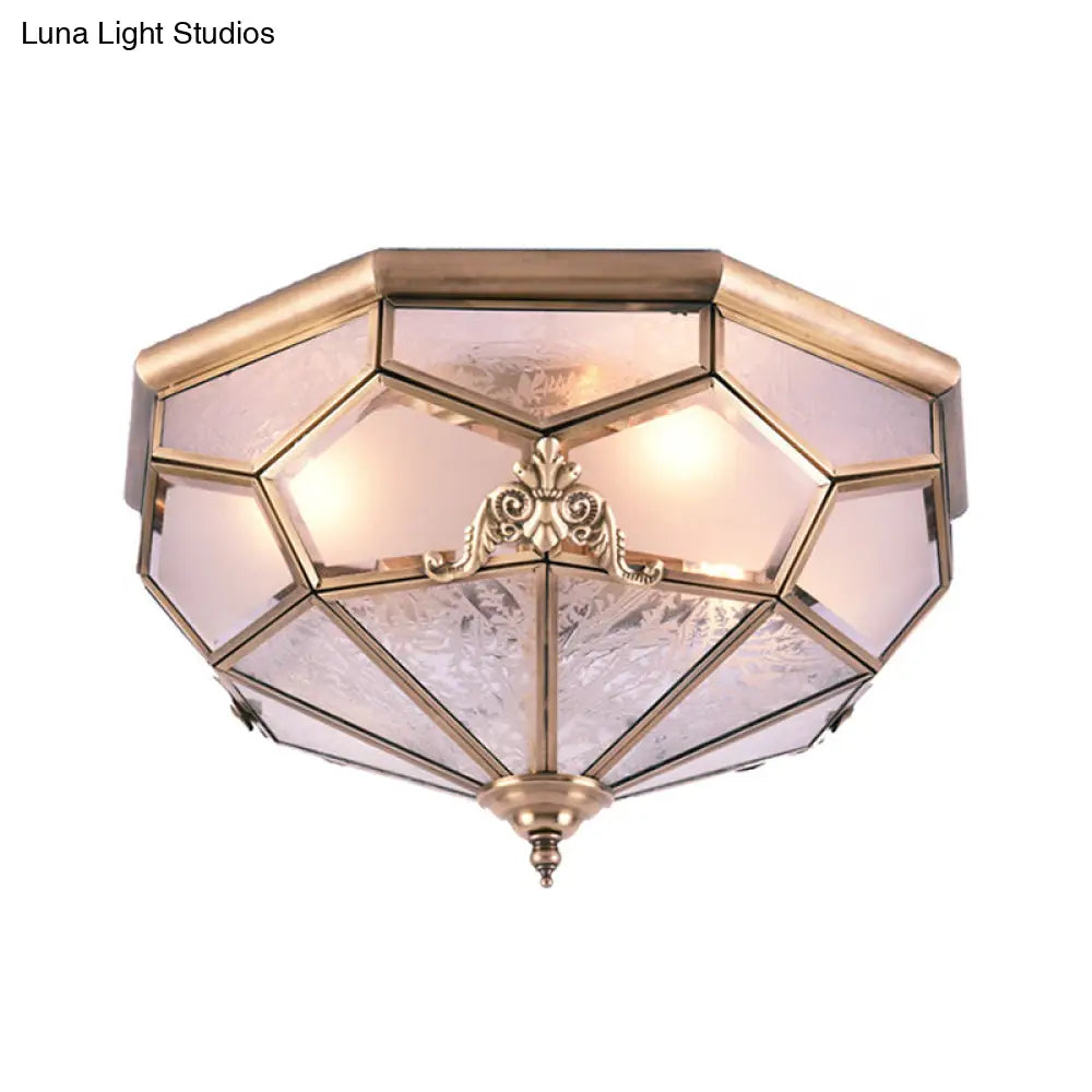 Frosted Glass Brass Ceiling Lamp - Classic Flush Mount For Bedroom
