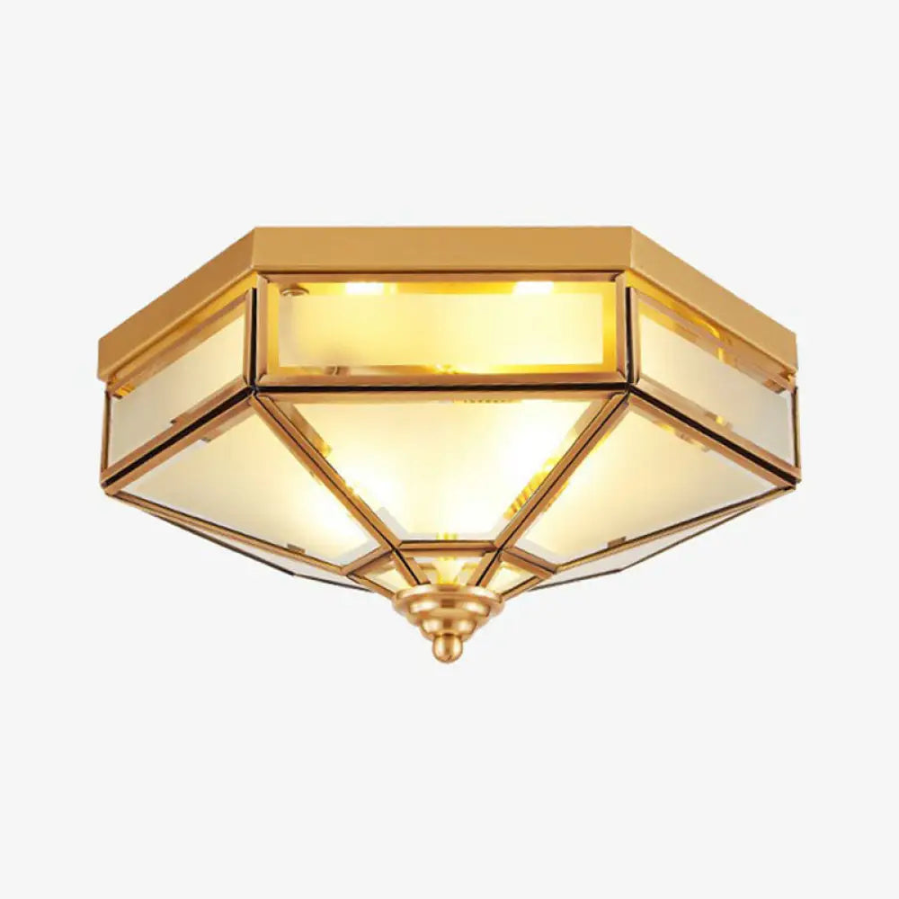 Frosted Glass Brass Hexagonal Ceiling Flush Light - Traditional Mount Lighting / 16.5’