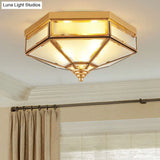 Frosted Glass Brass Hexagonal Ceiling Flush Light - Traditional Mount Lighting