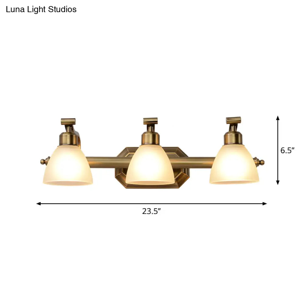 Frosted Glass Brass Wall Lamp: Bell Shaped Country Style Sconce Light For Bathroom