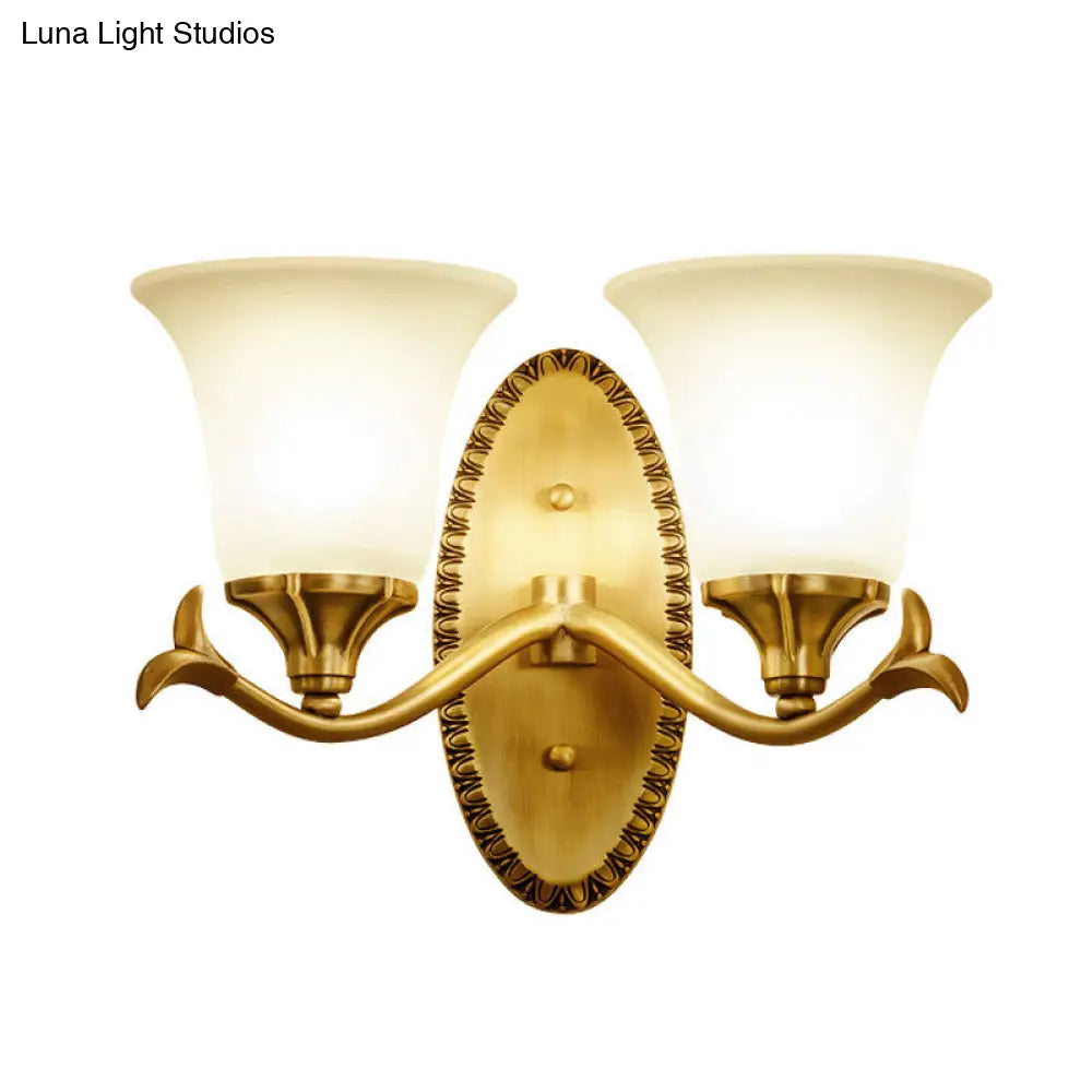 Frosted Glass Brass Wall Sconce With Vintage Light Fixture For Study
