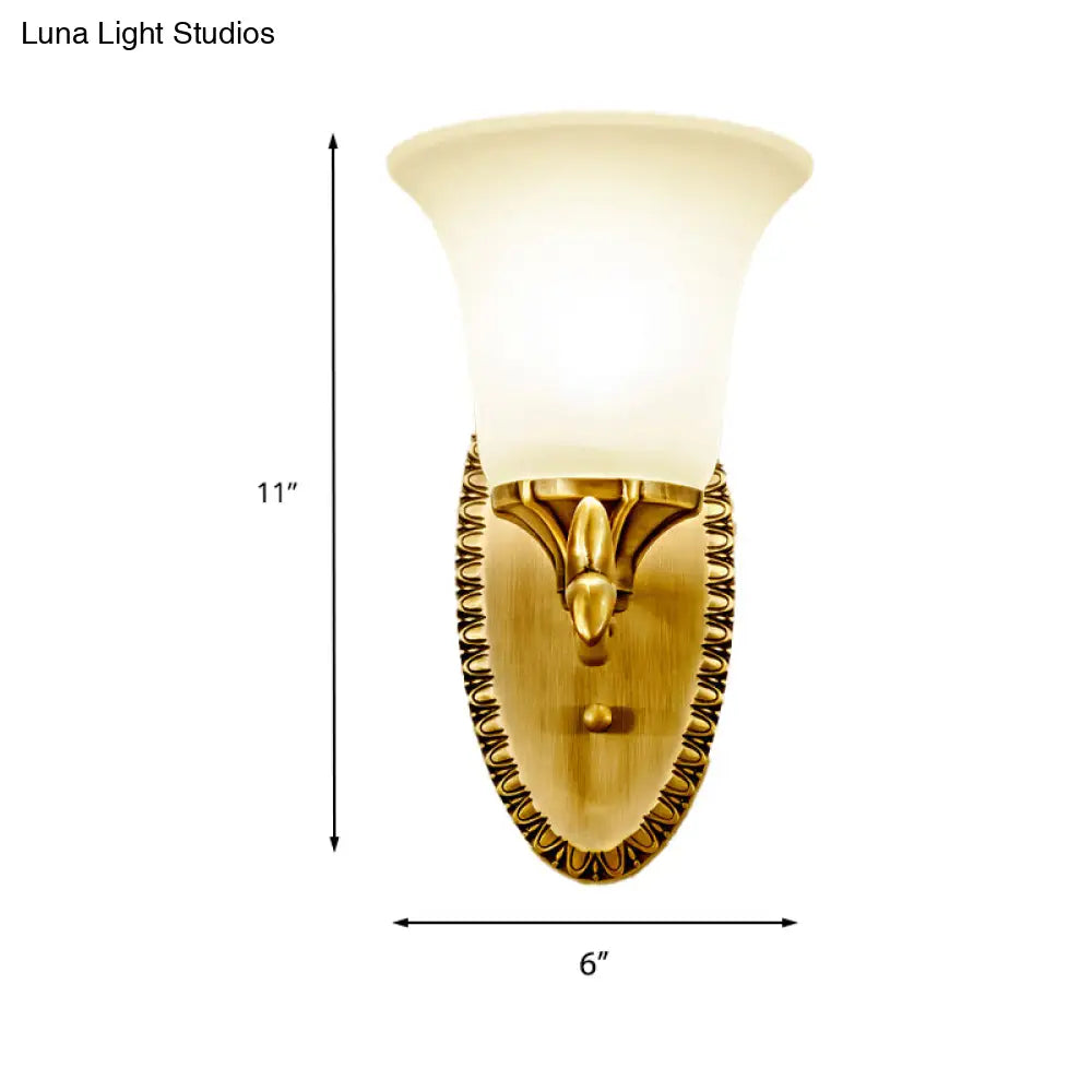 Frosted Glass Brass Wall Sconce With Vintage Light Fixture For Study