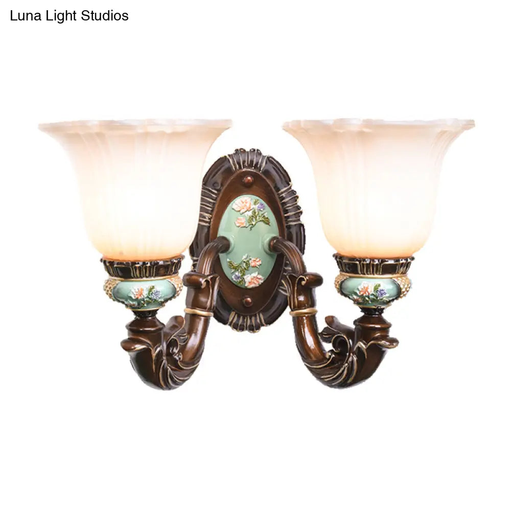 Frosted Glass Brown Wall Light - Rustic Bell Design Rural Sconce For Guest Room