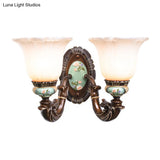 Frosted Glass Brown Wall Light - Rustic Bell Design Rural Sconce For Guest Room