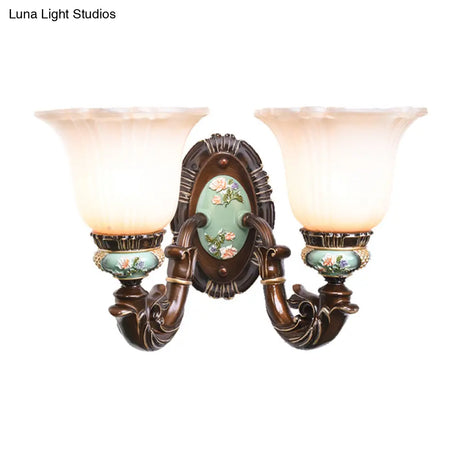 Frosted Glass Brown Wall Light - Rustic Bell Design Rural Sconce For Guest Room