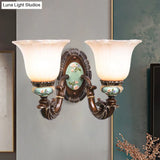 Frosted Glass Brown Wall Light - Rustic Bell Design Rural Sconce For Guest Room