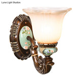 Frosted Glass Brown Wall Light - Rustic Bell Design Rural Sconce For Guest Room