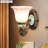 Frosted Glass Brown Wall Light - Rustic Bell Design Rural Sconce For Guest Room