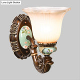 Frosted Glass Brown Wall Light - Rustic Bell Design Rural Sconce For Guest Room