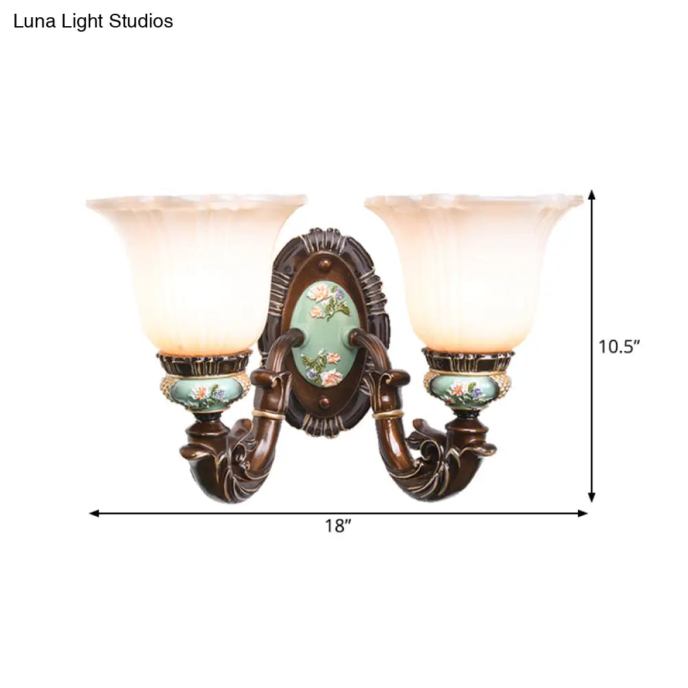 Frosted Glass Brown Wall Light - Rustic Bell Design Rural Sconce For Guest Room